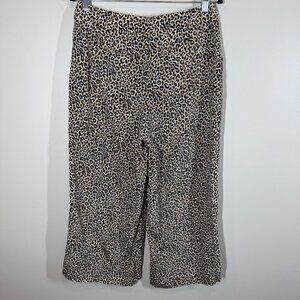 J.Crew Leopard Print Silk Wide Leg Pants Size 10 100% Silk Cropped Trousers EUC